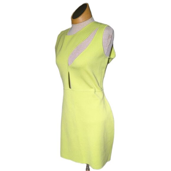 Esteban Cortazar Lime Green Bodycon Stretch Knit Cutout Mini Dress Sz XL - Picture 1 of 6